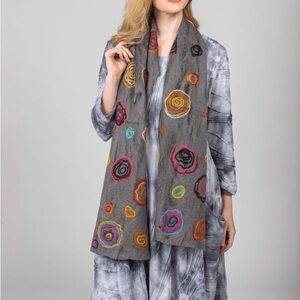 Windhorse Swirls Felted Wool Silk Scarf Gray